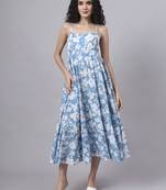 Divena blue floral shoulder straps cotton dress