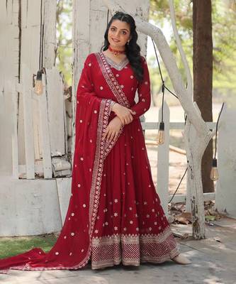 MAROON Faux Blooming with Sequins Embroidered Multi-Sequins work SUIT SET 1