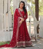 MAROON Faux Blooming with Sequins Embroidered Multi-Sequins work SUIT SET