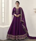 Purple embroidered silk georgette semi stitched anarkali suit