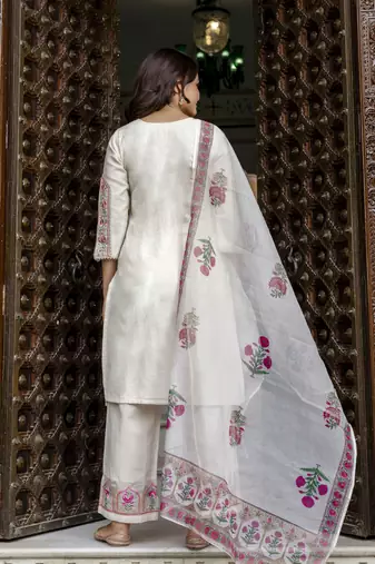 Trendmalls Trendmalls Cotton Embroidery Kurta Pant with Dupatta Salwar Suit Set
