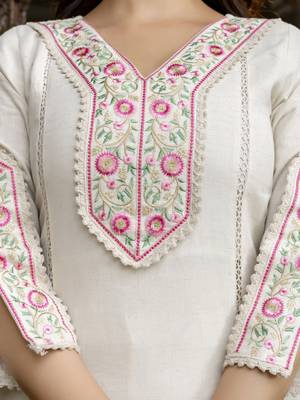 Cotton Embroidery Kurta Pant with Dupatta Salwar Suit Set 5