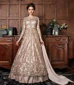 Rose Gold Net Thread Embroidered Anarkali Lehenga Suit