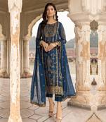 Blue floral embroidered with sequins georgette semi pakistani salwar suit