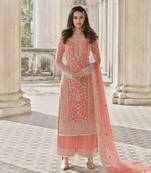 Peach embroidered net salwar