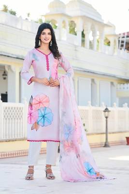 Women's Floral Printed Cotton Fabric Straight Kurta Pant Set. 3