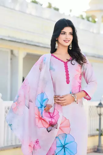 Women's Floral Printed Cotton Fabric Straight Kurta Pant Set.