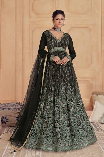 Georgette Traditional Embroidery Anarkali Kurta Pant Salwar Suit Set