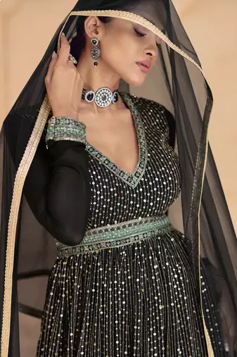 Trendmalls Georgette Traditional Embroidery Anarkali Kurta Pant Salwar Suit Set