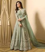 Green Net Thread Embroidered Salwar Suit - Semi-Stitched