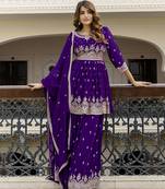 Trendmalls Georgette Embroidery Pleated Kurta Sharara with Dupatta Salwar Suit Set