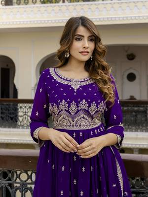 Trendmalls Georgette Embroidery Pleated Kurta Sharara with Dupatta Salwar Suit Set 3