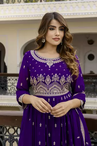 Trendmalls Georgette Embroidery Pleated Kurta Sharara with Dupatta Salwar Suit Set
