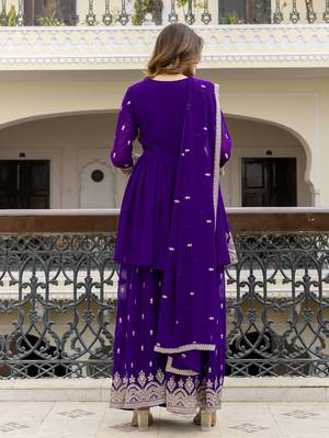 Trendmalls Georgette Embroidery Pleated Kurta Sharara with Dupatta Salwar Suit Set 4