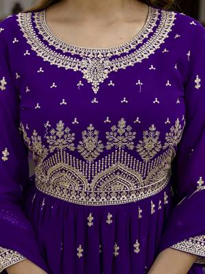 Trendmalls Georgette Embroidery Pleated Kurta Sharara with Dupatta Salwar Suit Set 6