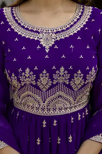 Trendmalls Georgette Embroidery Pleated Kurta Sharara with Dupatta Salwar Suit Set