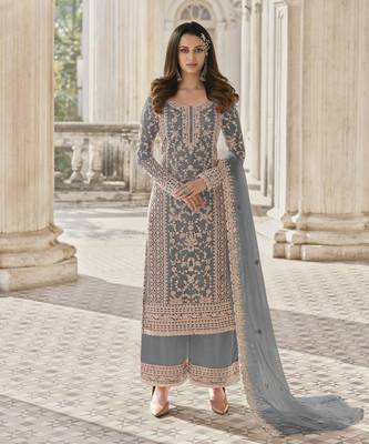 Grey Net Thread Work Salwar Suit 1