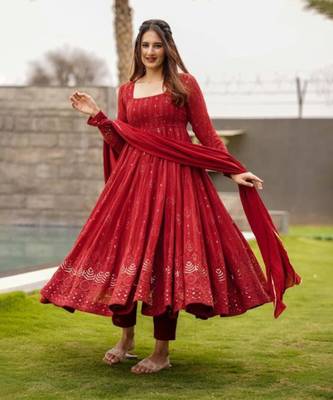 MAROON Faux Georgette PARTY WEAR SUIT SET  1