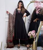 Black viscose thread embroidery work with printed dupatta kurta pant set