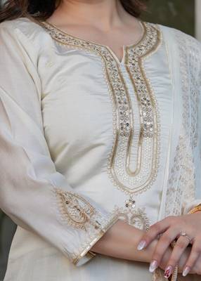 Beautiful Embroidered Viscose Chanderi Straight Kurta Pant and Dupatta Set 4