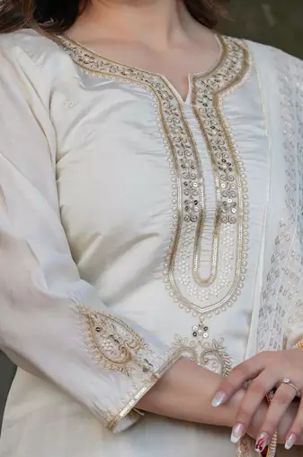 Beautiful Embroidered Viscose Chanderi Straight Kurta Pant and Dupatta Set