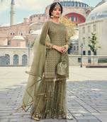 Green Embroidered Net Salwar Suit Set for Eid - Semi Stitched