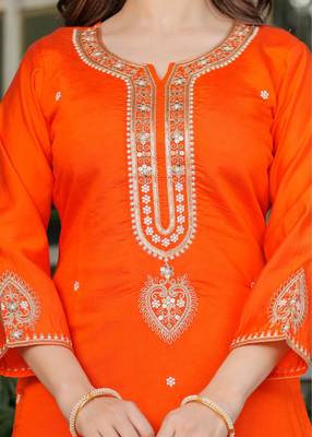 Beautiful Embroidered Viscose Chanderi Straight Kurta Pant and Dupatta Set 4
