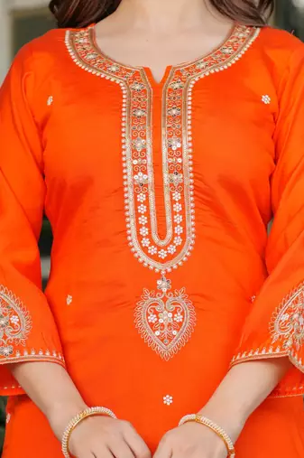 Beautiful Embroidered Viscose Chanderi Straight Kurta Pant and Dupatta Set