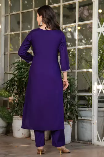 Beautiful Embroidered Viscose Chanderi Straight Kurta Pant and Dupatta Set