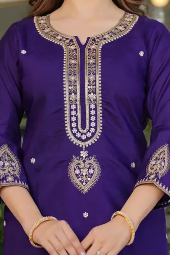 Beautiful Embroidered Viscose Chanderi Straight Kurta Pant and Dupatta Set