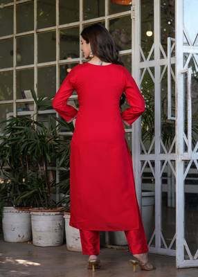 Beautiful Embroidered Viscose Chanderi Straight Kurta Pant and Dupatta Set 2