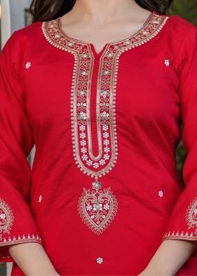 Beautiful Embroidered Viscose Chanderi Straight Kurta Pant and Dupatta Set 4