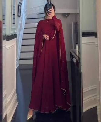 Maroon Stone Work Full Flared Anarkali with Dupatta 1