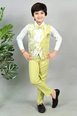 Boys cotton blend marble print 3 piece party suit set - lime green 1