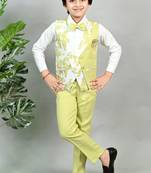 Boys cotton blend marble print 3 piece party suit set - lime green