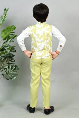 Boys cotton blend marble print 3 piece party suit set - lime green 2