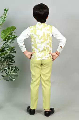 Boys cotton blend marble print 3 piece party suit set - lime green