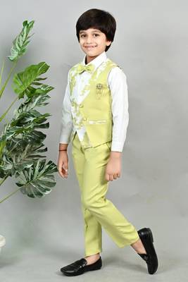 Boys cotton blend marble print 3 piece party suit set - lime green 3