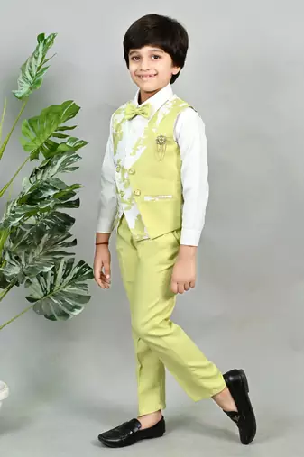 Boys cotton blend marble print 3 piece party suit set - lime green