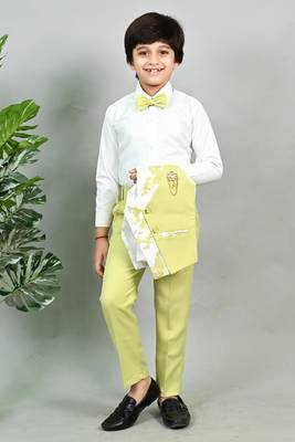 Boys cotton blend marble print 3 piece party suit set - lime green 4