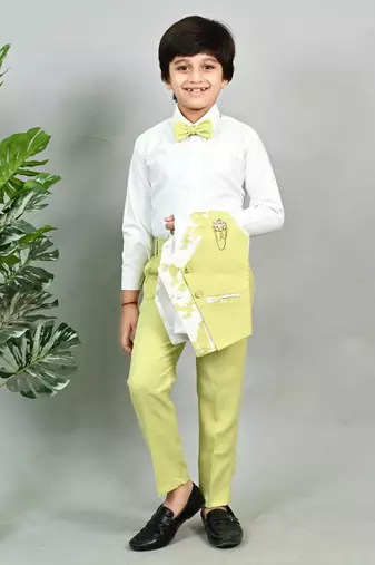 Boys cotton blend marble print 3 piece party suit set - lime green
