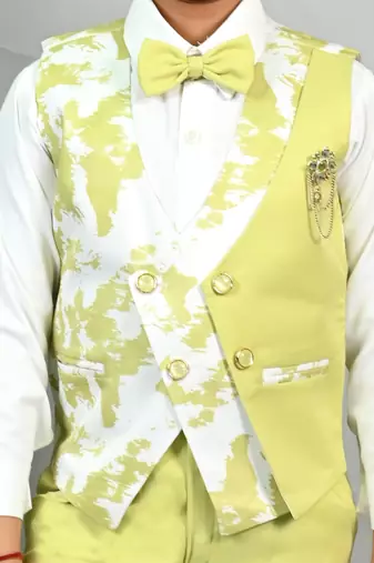 Boys cotton blend marble print 3 piece party suit set - lime green
