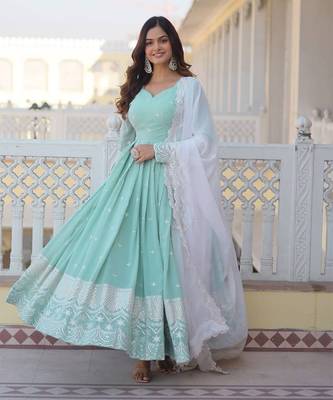 Green  Pista FAUX Georgette PARTY WEAR EMBROIDERY SUIT SET  1