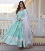 Green  Pista FAUX Georgette PARTY WEAR EMBROIDERY SUIT SET 