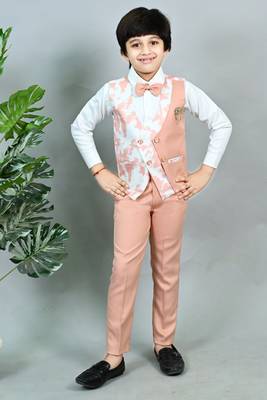 Boys cotton blend marble print 3 piece party suit set - pink 1