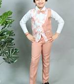 Boys cotton blend marble print 3 piece party suit set - pink