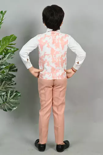 Boys cotton blend marble print 3 piece party suit set - pink