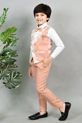 Boys cotton blend marble print 3 piece party suit set - pink 3