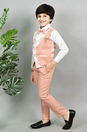 Boys cotton blend marble print 3 piece party suit set - pink