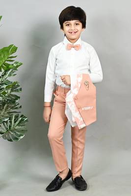 Boys cotton blend marble print 3 piece party suit set - pink 4
